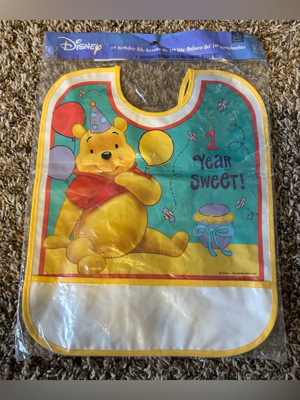 Winnie the Pooh Disney 1st Birthday 1 Year Disposable Bib Hallmark